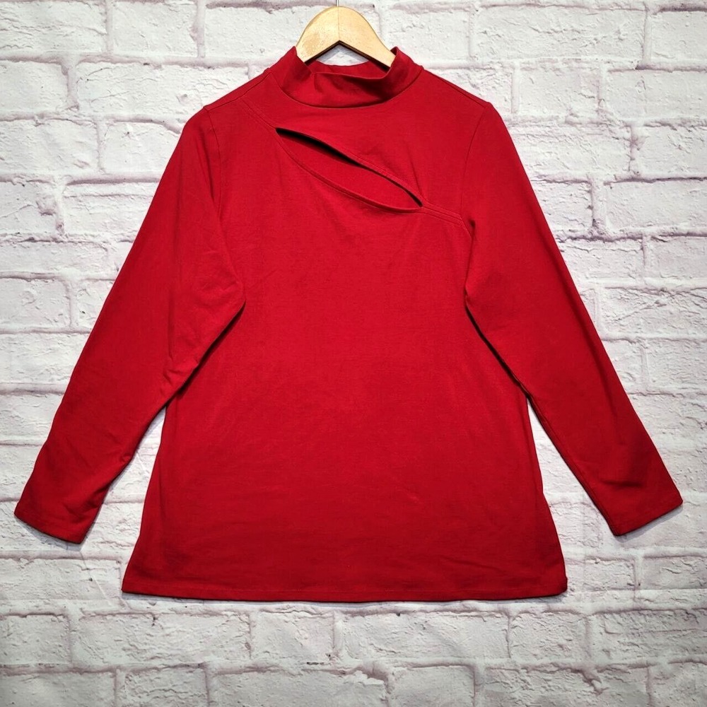 Torrid 2 Top Womens 2X Red Long Sleeve Chest Cutout Stretch‎ Party Holiday Shirt
